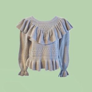 LoveShackFancy Danielle Ruffle Sweater Olive Taupe
